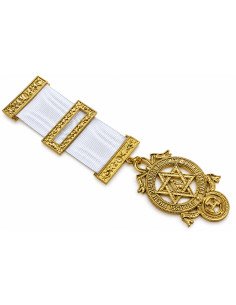 Bijou maçonnique Compagnon Arche Royale doré avec ruban blanc moiré