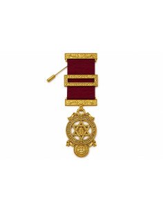 Bijou de poitrine Principal Arche Royale doré avec ruban bordeaux